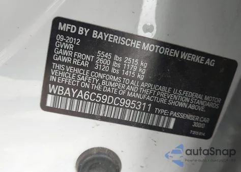 2013 BMW 740I z USA, uszkodzony, nr VIN WBAYA6C59DC995311